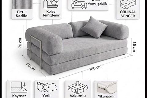 LUMİ İKİLİ SÜNGER KOLTUK YATAK, GRİ, 80X160