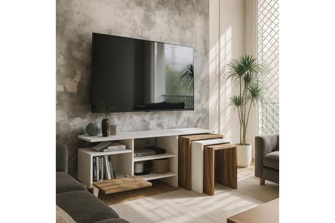 NATURE ZİGON SEHPALI TV ÜNİTESİ, BEYAZ CEVİZ