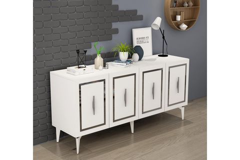 VANNESSA LAZER DESENLİ PLEKSİLİ KONSOL, BEYAZ GÜMÜŞ