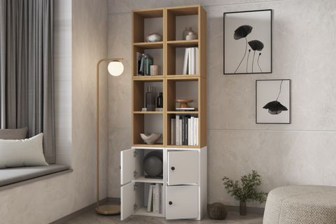 ZARA DEKORATİF GENİŞ KİTAPLIK KAPAKLI MODÜLER KİTAPLIK VE RAF SİSTEMİ NRG KTP 1141