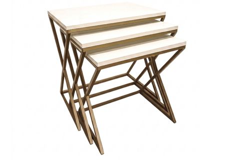 VENEDİK ESKİTME BAKIR METAL AYAKLI EKRU MDF ÜST TABLA ZİGON SEHPA