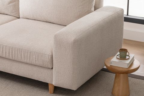 MERLİN MİNİ KÖŞE KOLTUK, NATUREL AYAK, KALIN KOL, ŞÖNİL KUMAŞ, KREM