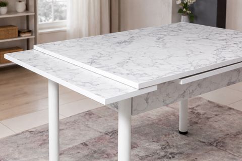 SMART MASA VE SMART SANDALYE TAKIMI, BEYAZ MERMER, 110X70
