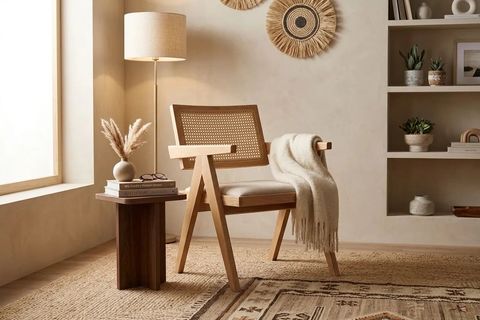 LUNA SANDALYE, NATUREL AHŞAP, KREM KUMAŞ