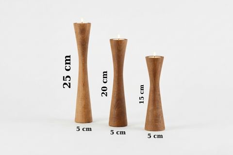 DİVAN KAYIN AHŞAP ÜÇLÜ ŞAMDAN SETİ, KOYU CEVİZ,  15-20-25 CM