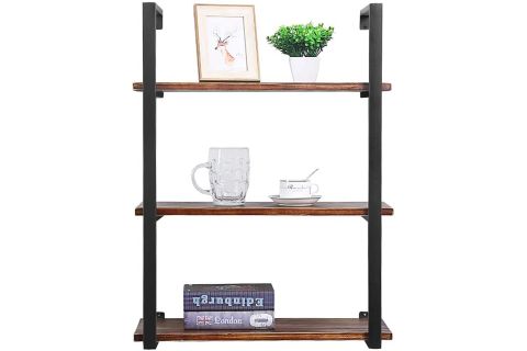 TASNİA SİYAH METAL AHŞAP DUVAR RAFI 60 CM 3 KATLI