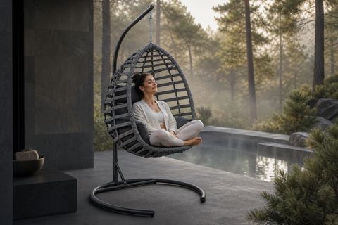 FINDIK TEKLİ RATTAN BAHÇE VE BALKON SALINCAĞI, ANTRASİT