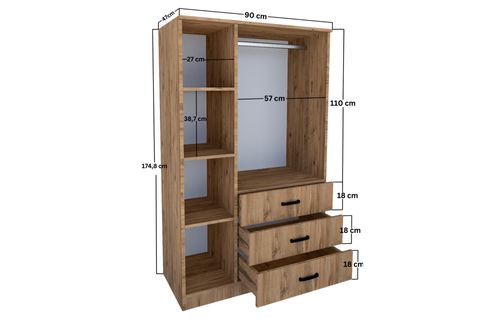 MİDOSER EASY 3 KAPILI 3 ÇEKMECELİ ELBİSE DOLABI-GARDIROP CEVİZ