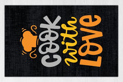 GARDENYA MUTFAK HALISI, ŞAPKA DESENLİ COOK WİTH LOVE SLOGANLI, SİYAH, 150X230