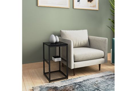 TEDİ METAL AYAKLI DEKORATİF TEL RAFLI YAN SEHPA, SİYAH