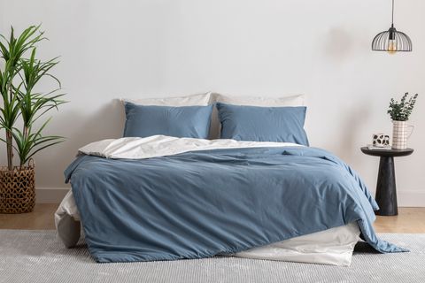 LUNA SİMPLY COLORS YIKANMIŞ PAMUKLU NEVRESİM SETİ, İNDİGO, TEK KİŞİLİK