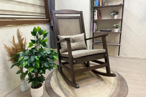 ASEDİA VERANDA HASIRLI MİNDERLİ SALLANAN SANDALYE, VİZON, CEVİZ AYAK