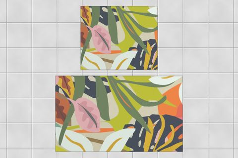 KARNAVAL BANYO TAKIMI, RENKLİ YAPRAK DESENLİ, İKİLİ, 50X60 60X100