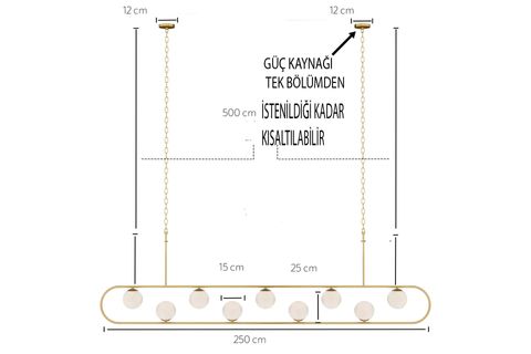 JALE BEYAZ CAMLI GOLD KASALI AVİZE, 250 CM