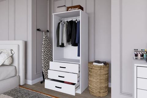 MİDOSER EASY 2 KAPILI 3 ÇEKMECELİ ELBİSE DOLABI-GARDIROP BEYAZ
