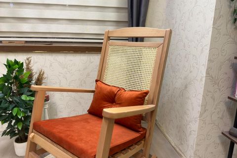 ASEDİA VERANDA HASIRLI MİNDERLİ SALLANAN SANDALYE, TURUNCU, NATUREL AYAK
