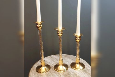 CALİSTA CAM GÖVDELİ ÜÇ BOY METAL ŞAMDAN, GOLD