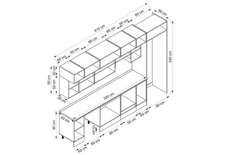 ALVİNKA 410X240 CM KLASİK MEBRAN MUTFAK DOLABI, MB E90S60S60 1 MEBRAN BEYAZ SUNTALAM
