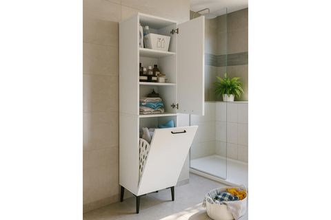 SİNGA KİRLİ SEPETLİ BANYO DOLABI, BEYAZ