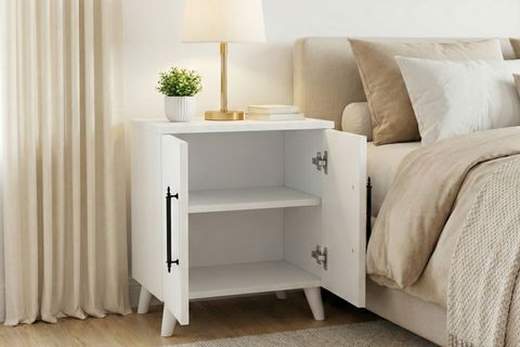 LUMEN RAFLI KLASİK KOMODİN, MAT BEYAZ, 2 KAPAKLI