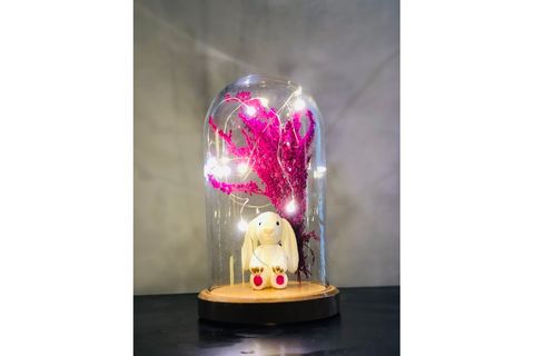 IŞIKLI FANUS LAMBA, TAVŞAN VE ÇİÇEK FİGÜRLÜ, PEMBE