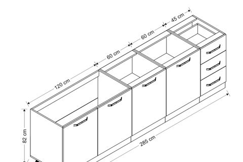 MİNAR 285 CM MUTFAK DOLABI BEYAZ ANTRASİT 285-A2-ALT MODÜL