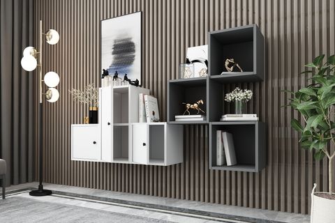 RAFLI DOLAPLI DUVAR RAFI, ANTRASİT BEYAZ, 200 CM, DVR-1125-Ç