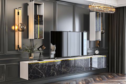 GİVAYO NOYAN TV ÜNİTESİ, DUVARA MONTE, BEYAZ MERMER, 240 CM