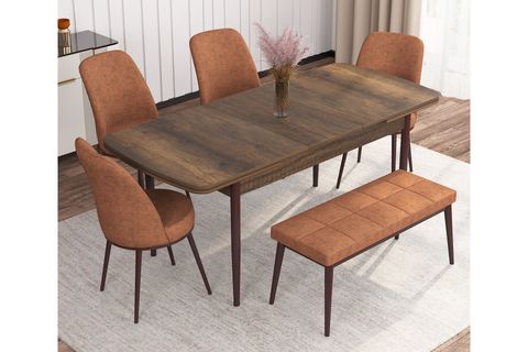ROVENA LEONA AÇILABİLİR MUTFAK MASASI TAKIMI, BAROK DESEN, KİREMİT, 132X80