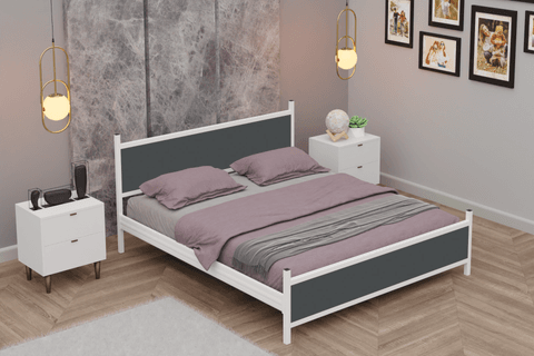 GM MODERN METAL ÇİFT KİŞİLİK KARYOLA, BEYAZ ANTRASİT GRİ, 160X200