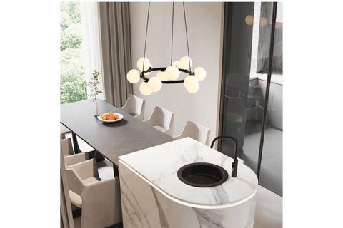 CANDAN BEYAZ CAMLI YUVARLAK SİYAH AVİZE