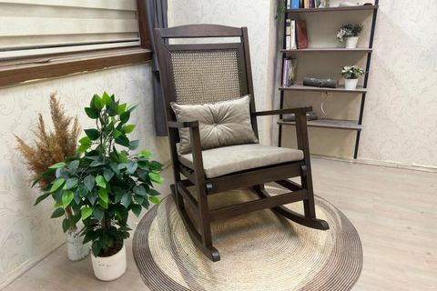 ASEDİA VERANDA HASIRLI MİNDERLİ SALLANAN SANDALYE, VİZON, CEVİZ AYAK
