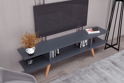 EKO TV SEHPASI, AHŞAP AYAKLI, ANTRASİT, 160 CM