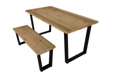 WOODESK EYLÜL MASİF BANKLI YEMEK MASASI TAKIMI, NATURAL RENK, 180X80, CPT7671-180