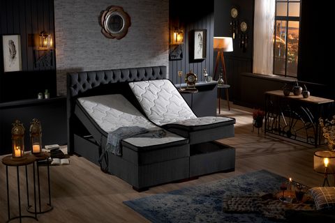 LEİLA KUMANDALI BAZA BAŞLIK YATAK SETİ, ANTRASİT, 100X200