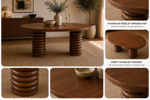CLASS OVAL MUTFAK MASASI, CEVİZ, 200 CM
