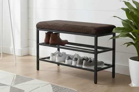 LUXE KETEN KUMAŞLI PUF AYAKKABILIK BENCH, KAHVE