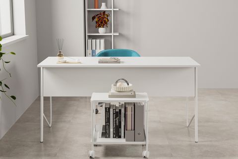 LAGOMOOD ELLA ÇALIŞMA MASASI VE TEKERLEKLİ SEHPA TAKIM, BEYAZ, 150 CM