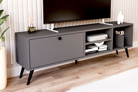 LENA KİTAPLIK BÖLÜMLÜ TV SEHPASI, ANTRASİT, 140 CM