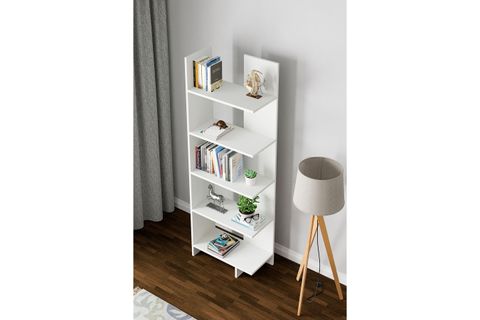 AURA ASİMETRİK KİTAPLIK, 5 RAFLI, BEYAZ