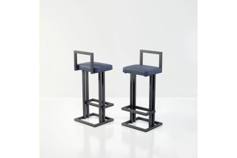 LİNE SİYAH METAL BAR SANDALYESİ, MAVİ