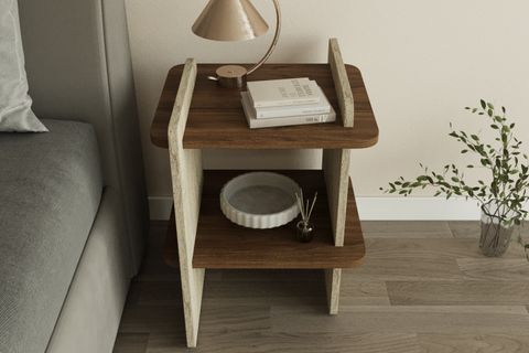 OLLA 2 RAFLI DEKORATİF CEVİZ DESEN KOMİDİN YAN SEHPA