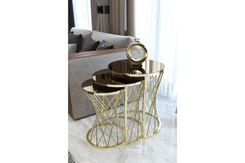 TUBİHOME HASIR C ZİGON SEHPA, GOLD METAL, BRONZ