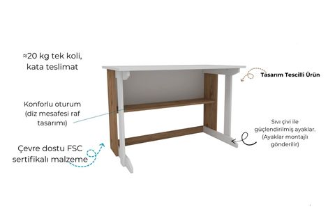 PİLLAR GENİŞ ÇALIŞMA MASASI, ATLANTİK ÇAM BEYAZ, 100X56 CM