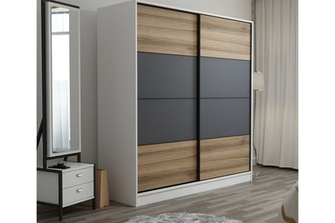 MİNAR KALE 2 KAPAKLI SÜRGÜLÜ DOLAP 180 CM - BEYAZ/ANTRASİT/DORE 210CM