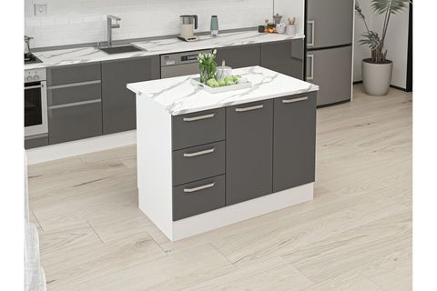 ALVİNKA 120 CM DUZ ADA MUTFAK DOLABI, BEYAZ ANTRASİT