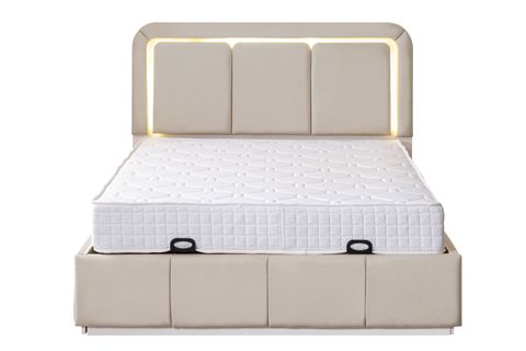 DEMONTE NOX LEDLİ ÇİFT KİŞİLİK BAZA BAŞLIK MAXİ YATAK SETİ, BEJ, 160X200