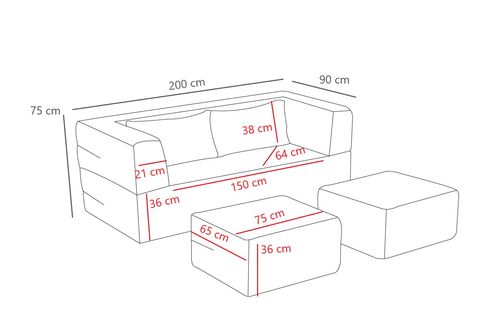 PİRGOS YATAKLI 2 PUFLU FULL SÜNGER KANEPE, ANTRASİT