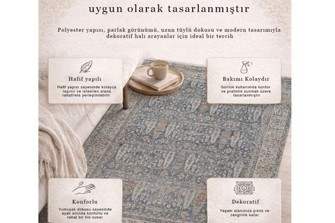 PERUS ANTİBAKTERİYEL DOKUMA HALI, MAVİ 10207 160X230 CM