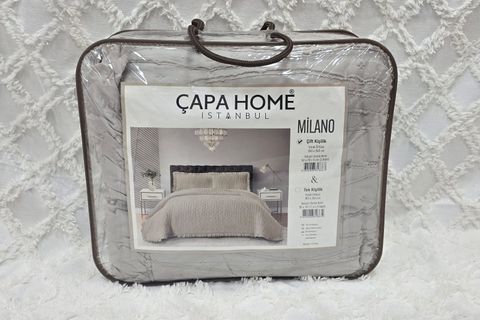 ÇAPA HOME MİLANO STONE WASH FIRFIRLI SAKALLI YATAK ÖRTÜSÜ, VİZON, ÇİFT KİŞİLİK
